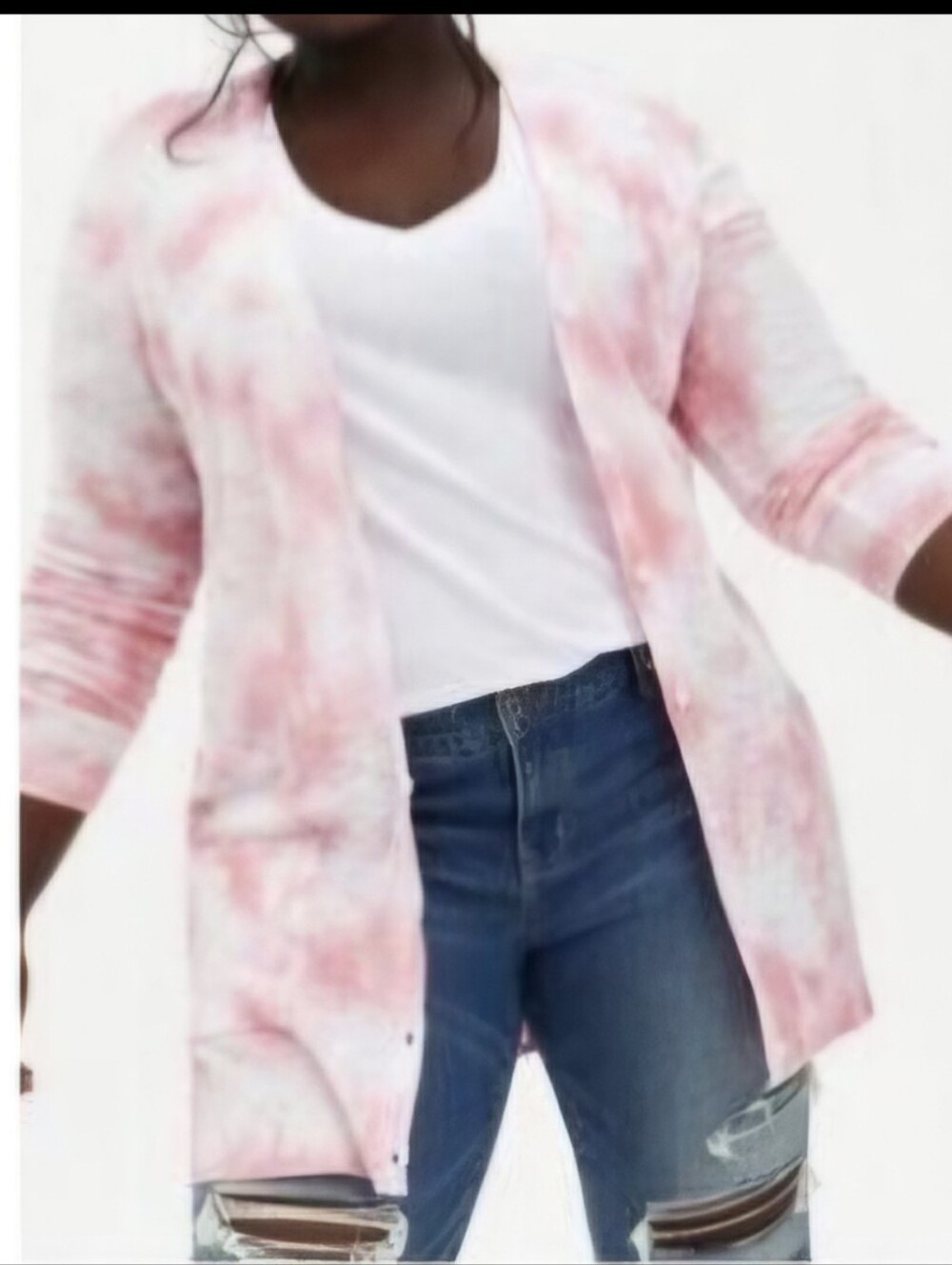 NWT torrid Pink & White Boyfriend -Tie-Dye V-Neck Button Cardigan-Size-3